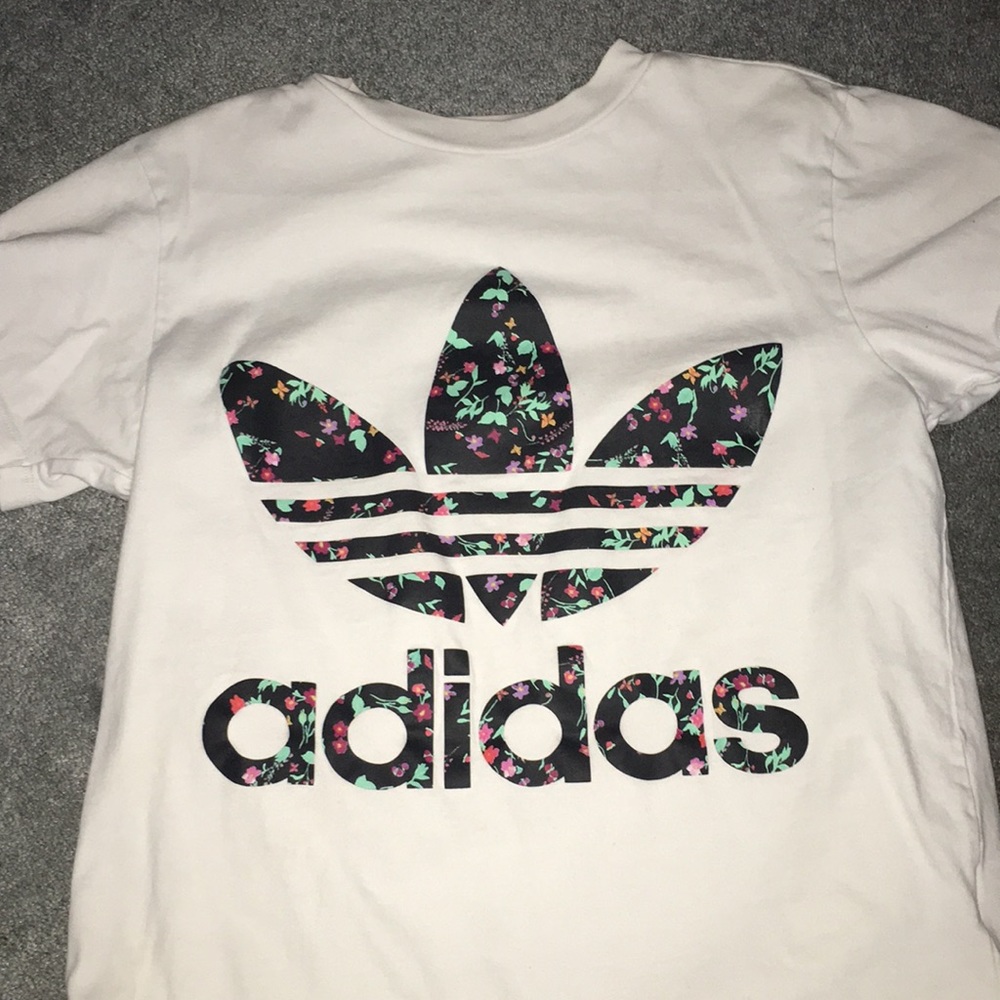 white floral adidas shirt